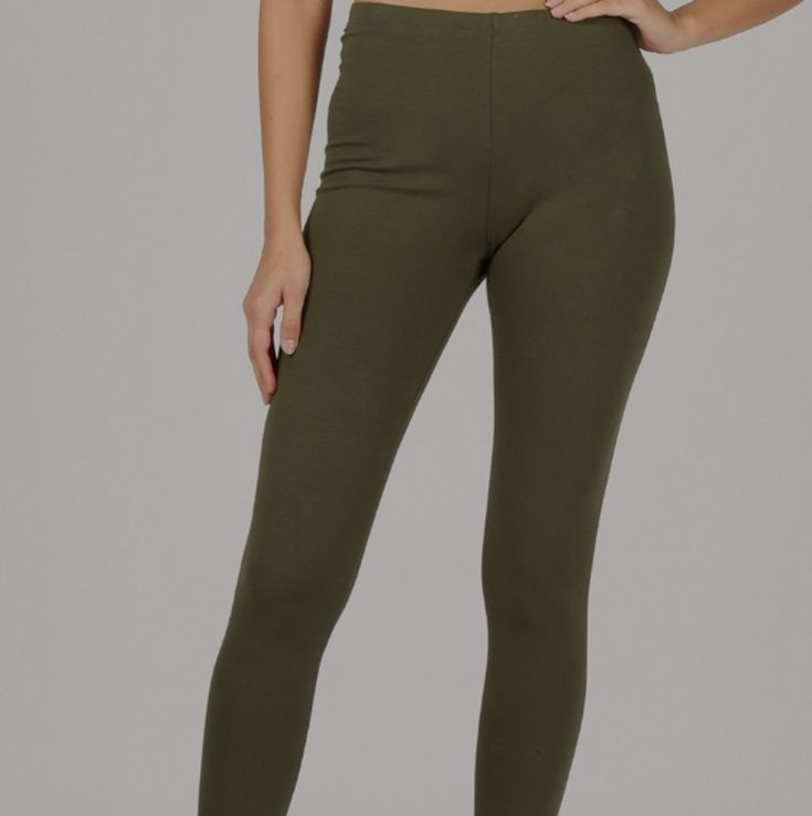 High Waist, Thick And Stretchy Leggings. New. Olive Green Or Black Available Please Comment Color Elastic Cotton Leggings, Casual Solid Color Elastane Leggings, Basic Stretch Pants For Spring, Green Elastane Leggings For Loungewear, Tight Green Bottoms For Loungewear, Green Stretch Bottoms, Green Stretch Bottoms With Basic Style, Green Stretch Bottoms Basic Style, Solid Color Leggings For Spring Loungewear