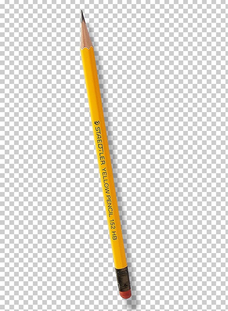 a pencil that is yellow and has the eraser on it's end, with an eraser in the middle