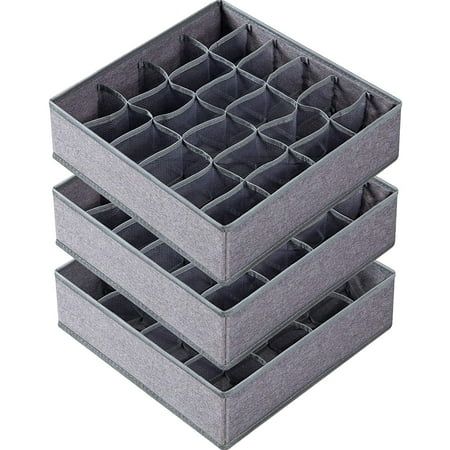 three grey storage bins with dividers on each side and one in the middle