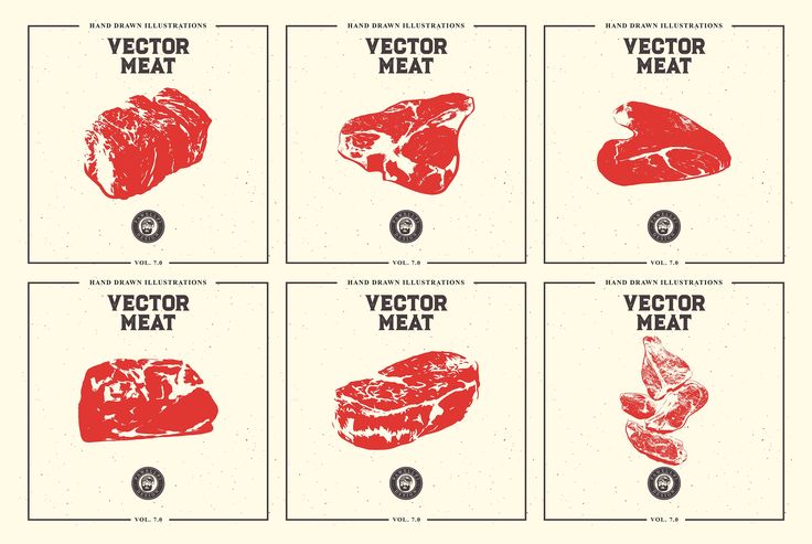 four different types of meat are shown in this graphic style, and each has an image of