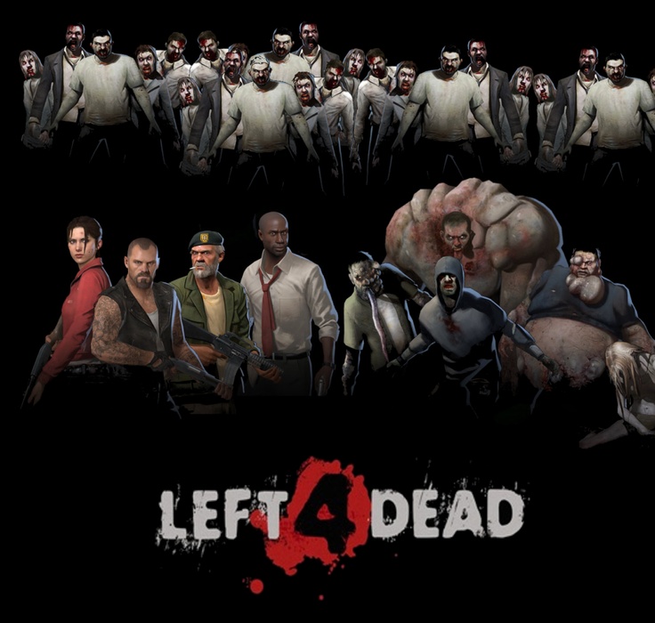 the poster for left 4 dead is shown with many different characters in front of them