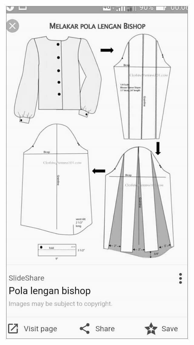 the front and back view of a blouse sewing pattern, with instructions to make it