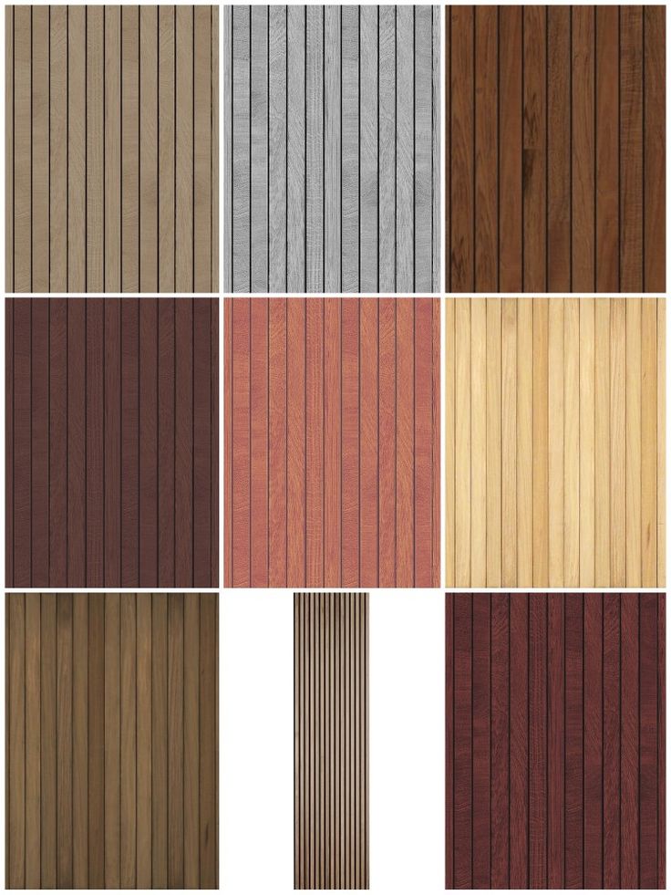 different types of wood sidings in various colors and sizes, including brown, beige, red