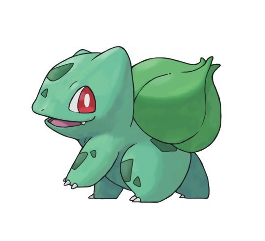 a green and black pokemon with red eyes