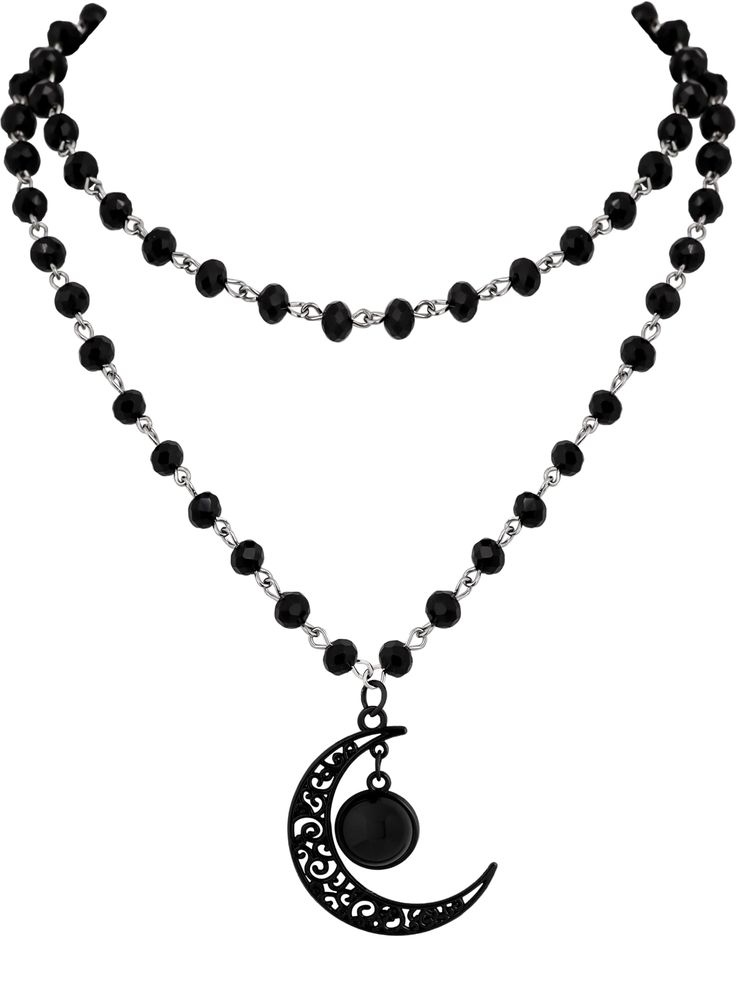 PRICES MAY VARY. GOTHIC Y2K LAYERED BLACK BEAD CRESCENT MOON CHOKER NECKLACE: The Black Crescent Moon Necklace is a versatile and stylish piece of jewelry that is perfect for those who love gothic fashion. It's suitable for everyday wear, as well as for special events and parties, making it a great addition to any wardrobe SIZE & LENGTH: The Black Moon Pendant measures 1.29 inches in width, 1.45 inches in length. Glass Teardrop measures 0.59 inches in diameter. The first chain length is 13.5 inc Black Moon Necklace, Black Accessories Aesthetic, Necklace Making Ideas, Goth Necklaces, Black Crescent Moon, Gothic Necklaces, Gothic Jewelry Diy, Moon Choker Necklace, Christmas Jewelry Gift