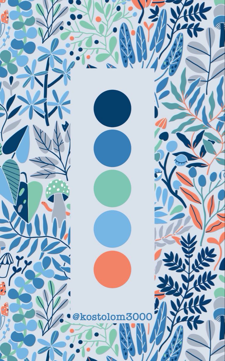 a blue and green floral wallpaper with three different colors in the same pattern on it