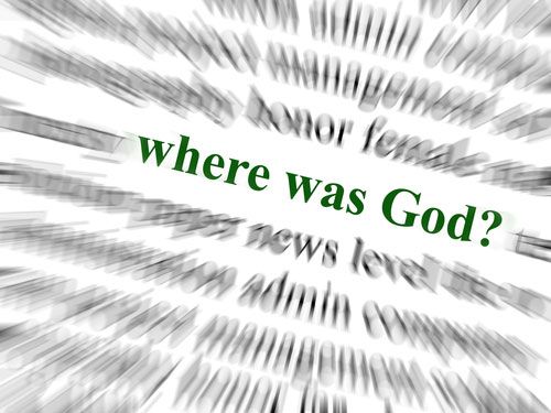 the words where was god written in green on a black and white background with blurry lines