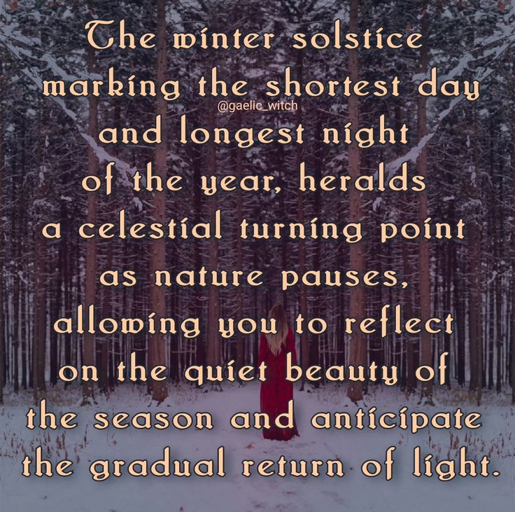 a woman standing in the middle of a forest with a quote on it that reads, the winter solstice marking the shortest