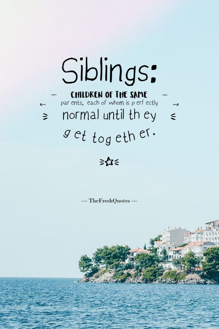 an image of a quote about siblings on the water with buildings in the background