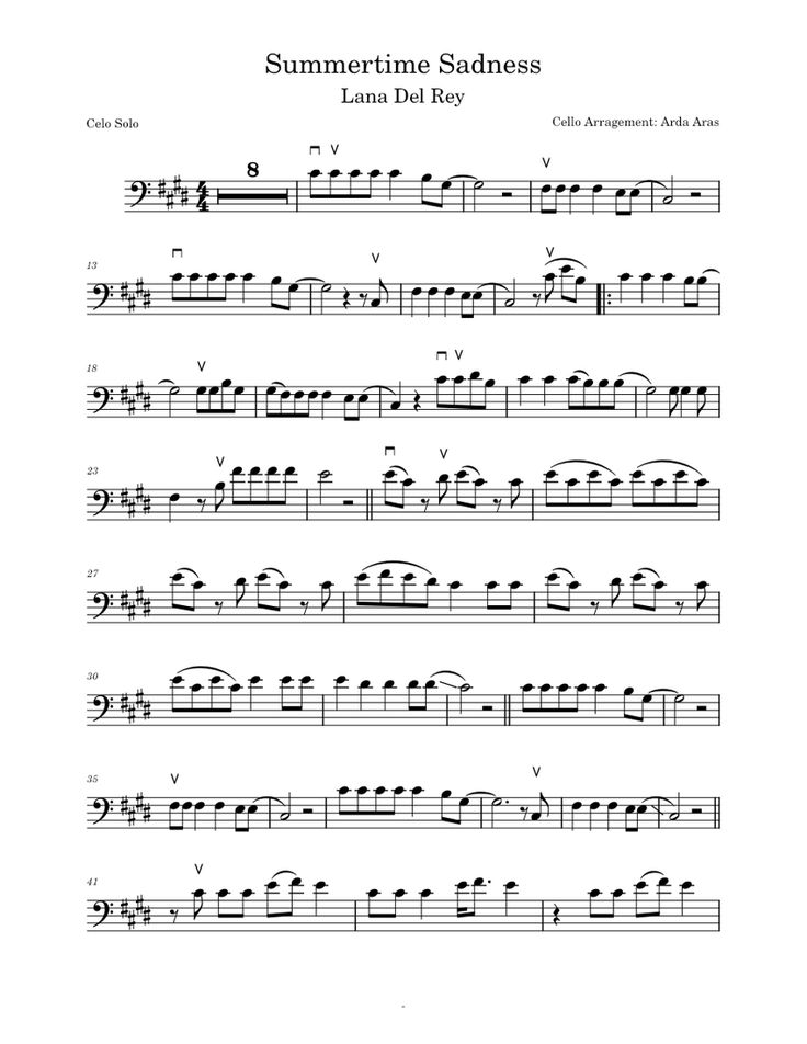 Euphonium Sheet Music Easy, Cello Sheet Music Popular Songs, Lana Del Rey Flute Sheet Music, Sheet Music For Cello, Lana Del Rey Violin Sheet Music, Lana Del Rey Sheet Music, Free Cello Sheet Music, Easy Cello Sheet Music, Cello Songs