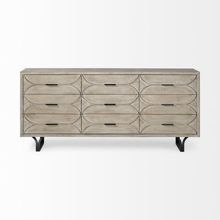 a white dresser with black legs and drawers on it's side, against a white background