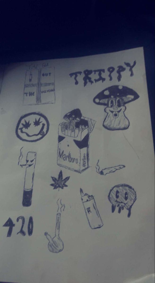 a piece of paper with stickers on it that says trippy and other items