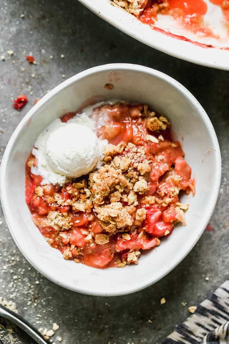 two bowls filled with dessert and ice cream