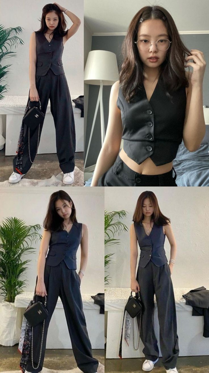 Office Suit For Women, Blue Wide Leg Trousers, Outfits Black Women, Office Suit, Tracksuit Outfit, Korean Fashion Outfits, Suit For Women, Everyday Fashion Outfits, Casual Day Outfits