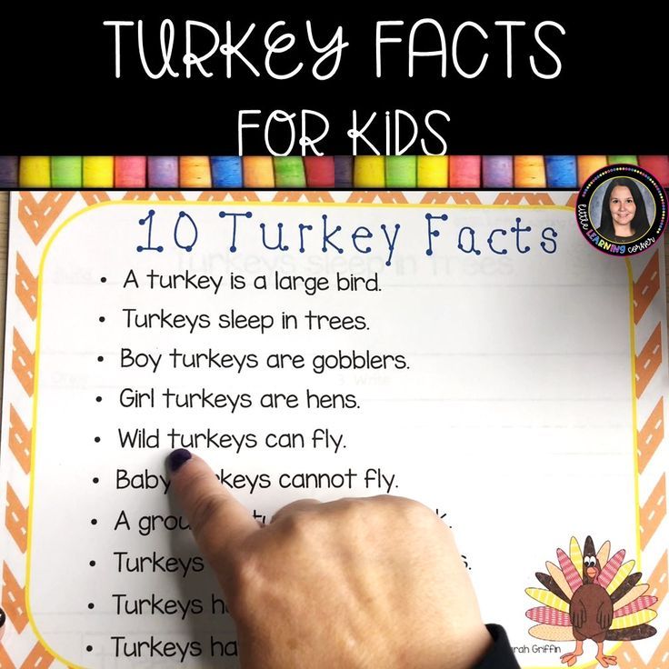 the turkey fact for kids is written on a piece of paper with a hand pointing at it