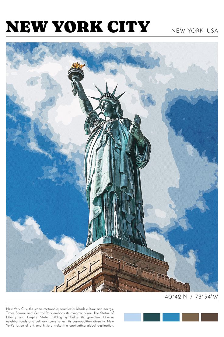 the statue of liberty is featured in this new york city magazine, with color swatches