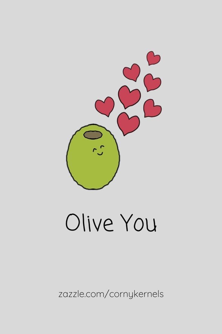 an apple with hearts coming out of it and the words olive you written in red