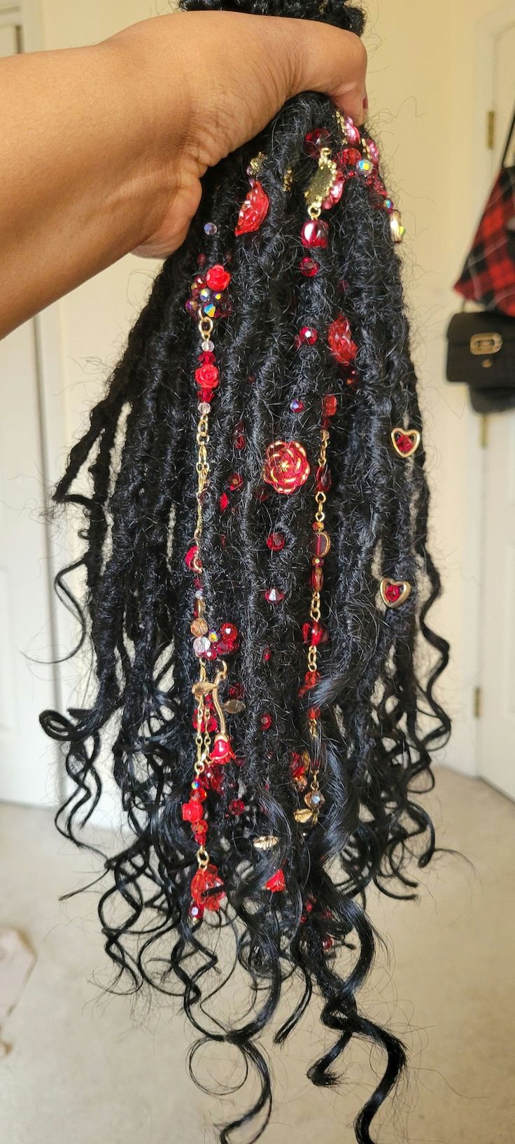 Rose Charm Crochet Locs - Etsy Installing Synthetic Dreads, Braid Charms Black Hair, Loc Sprinkles Locks, Black Locs Black Women, Locs With Charms, Hairstyles With Locs, Boho Braids With Beads, Locs With Bangs, Mirco Locs