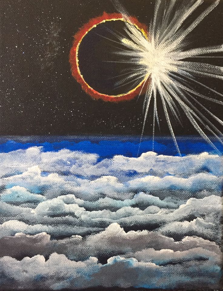 an oil painting of the solar eclipse over clouds