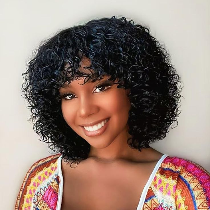 PRICES MAY VARY. Cruly Wigs with Bangs Quality:100% Real human hair short curly wigs,best quality virgin hair,can be straightened,curled, and re-styled,silky and super soft touch,full of bounce.tangle free,last long time.just looks like and grew out from your scalp Curly Wig Cap Size:medium cap size (21.25"-22.5"),with Adjustment Straps,which can be adjusted tightness to fit all different size head.can fix the wig, making it more comfortable to wear Short Curly Wigs Feature:None Lace Front Wigs Crochet Styles With Bangs, Short Curly Human Hair Wigs, Afro Curly Wig, Curly Wig With Bangs, Wigs Curly, Curly Bob Wigs, Human Wigs, Glueless Wig, Short Curly Wigs