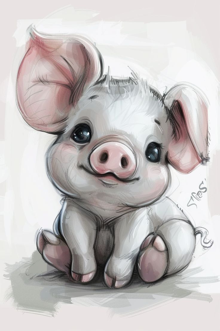 Baby Pig on White Background Animal Sketches Easy, Pig Sketch, Inspirational Digital Art, Pig Painting, Pig Drawing, Baby Animal Drawings, Baby Pig, Pig Illustration