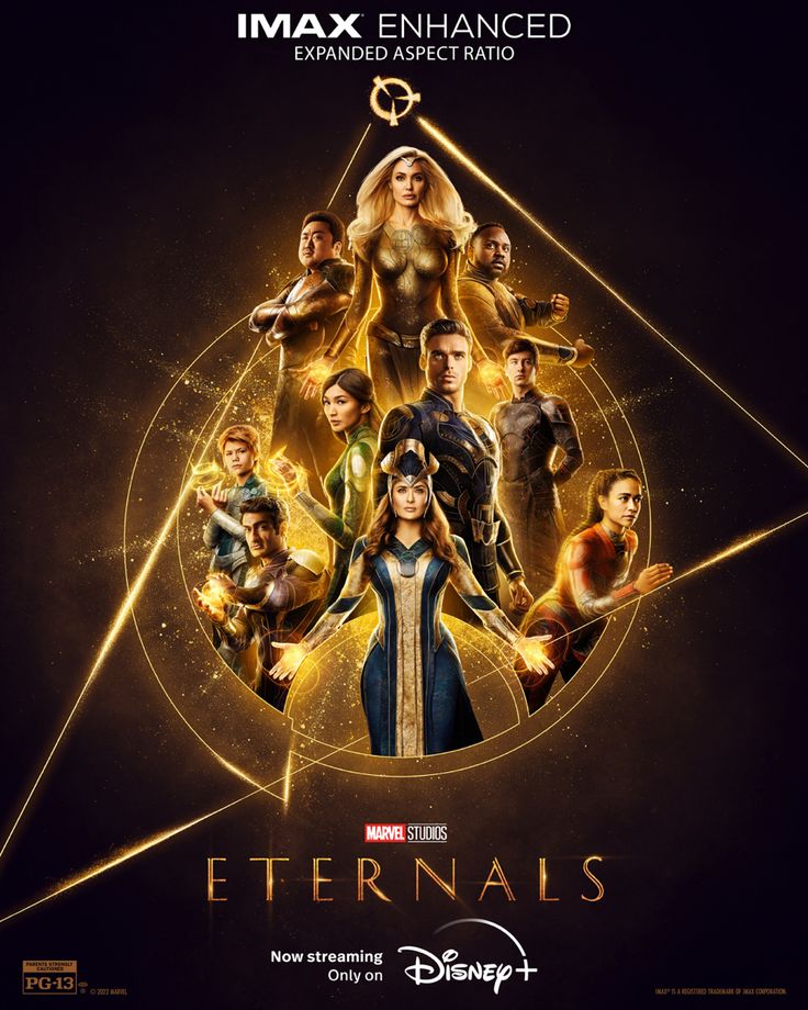 the poster for the movie's upcoming superhero film, eternals is shown in gold