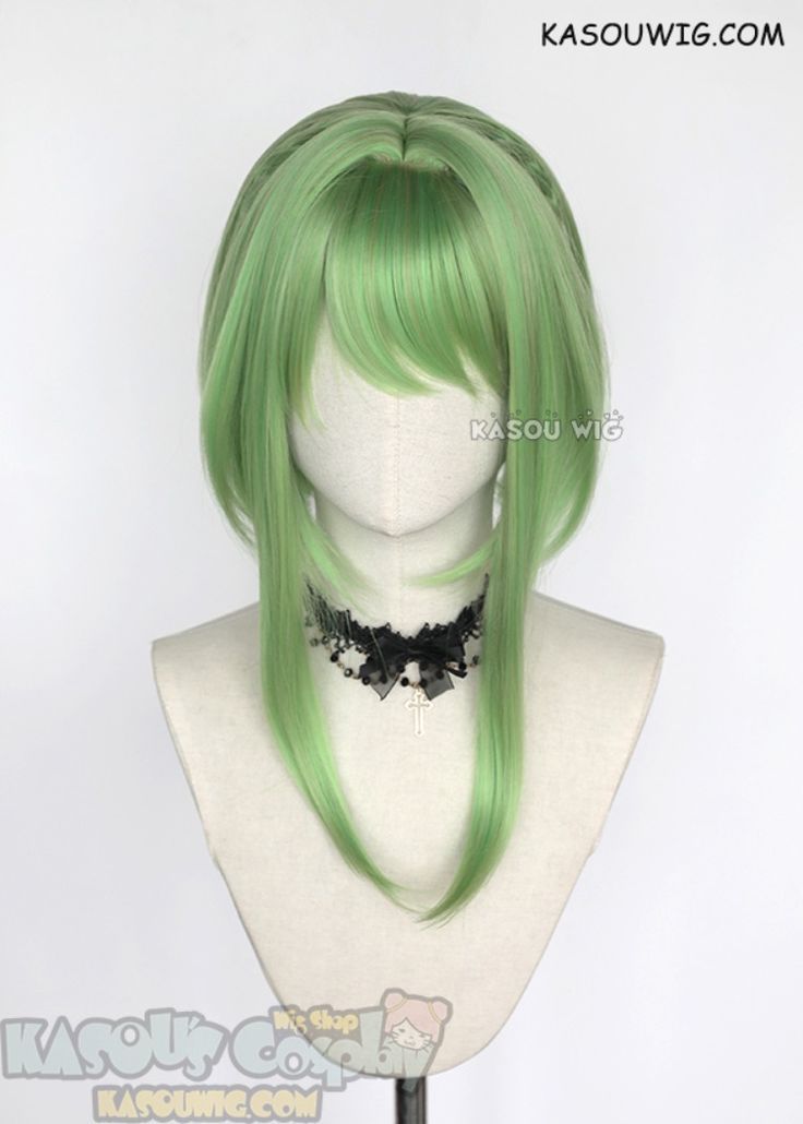 Nanamine Sakura, Green Bob, Anime Haircut, Kawaii Wigs, Anime Wigs, Green Wig, Cosplay Hair, Kawaii Hairstyles, Sleek Bob