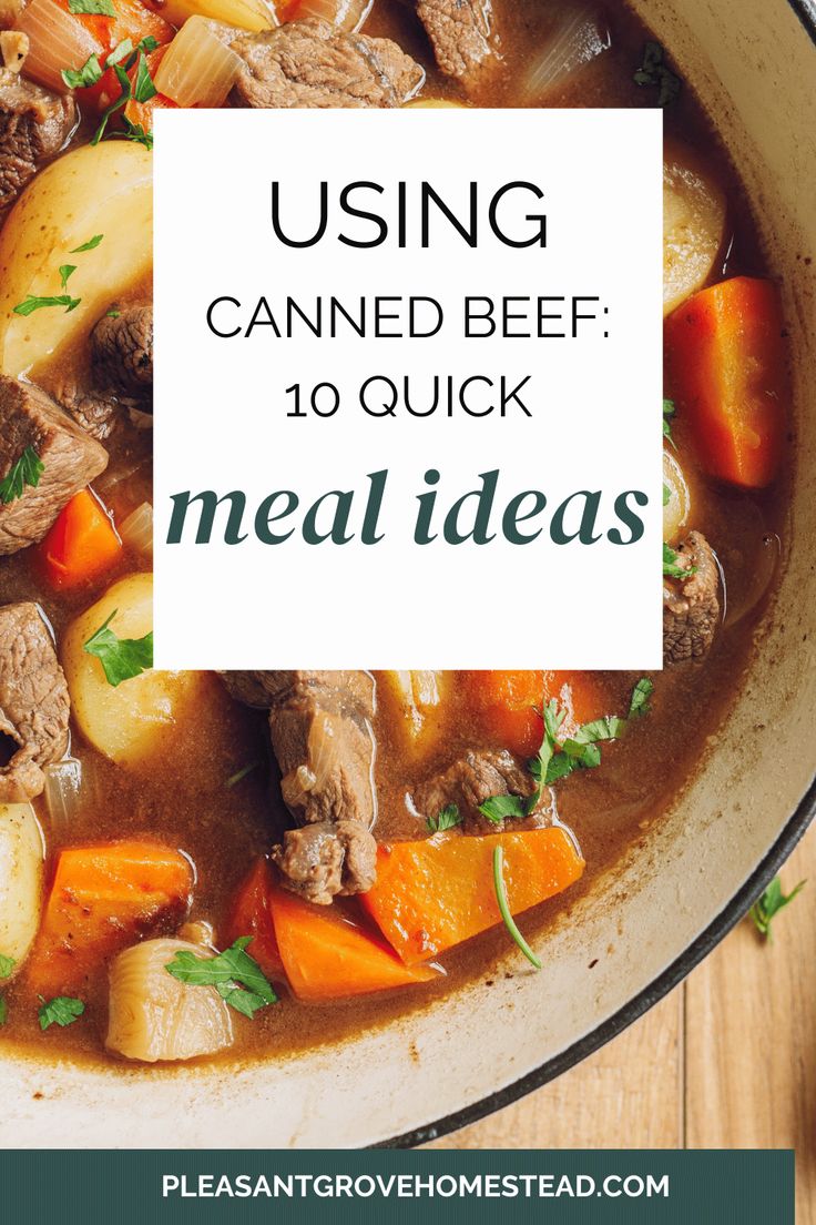 a bowl of beef stew with carrots, potatoes and parsley on the side