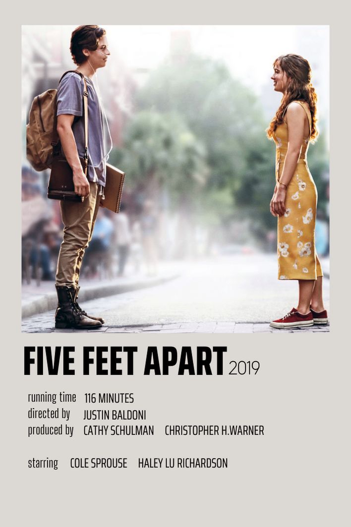 a movie poster for five feet apart with two people standing in the street and one person talking to each other