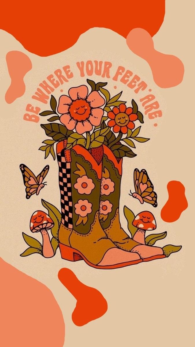 an image of a boot with flowers and butterflies on the bottom, in front of a background that says be where your boots are