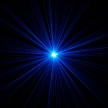 a bright blue light shines brightly in the night sky, creating a star burst