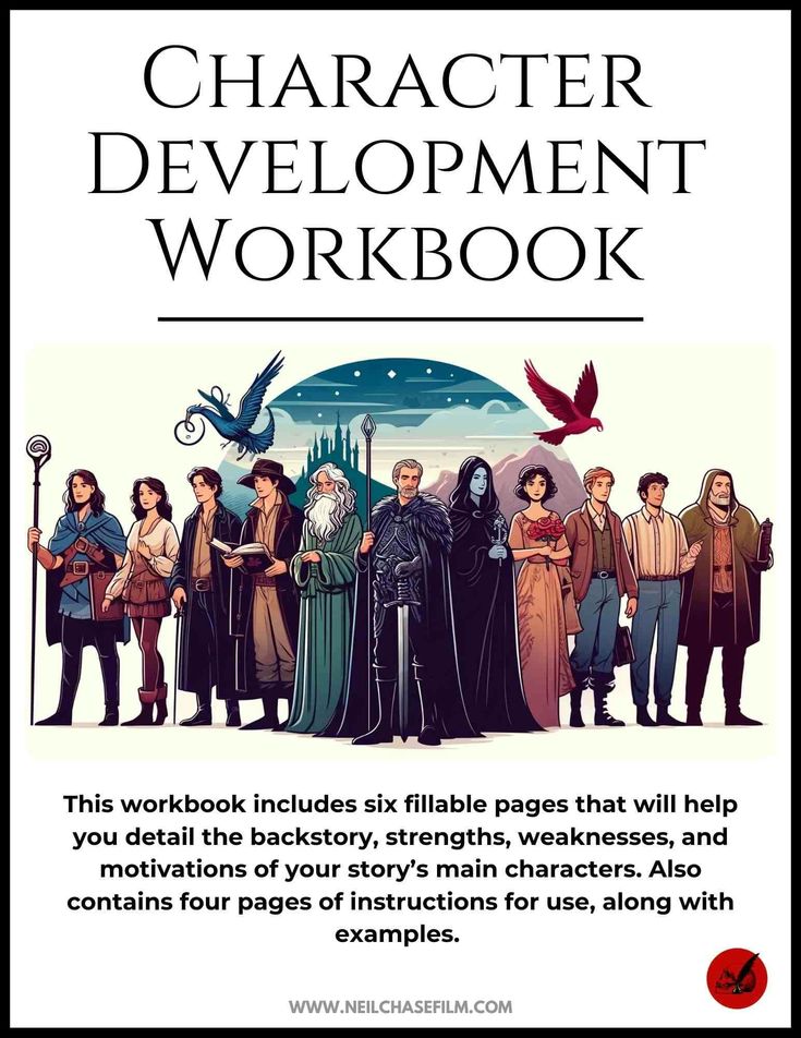 the character development workbook for children and adults is shown with an image of characters