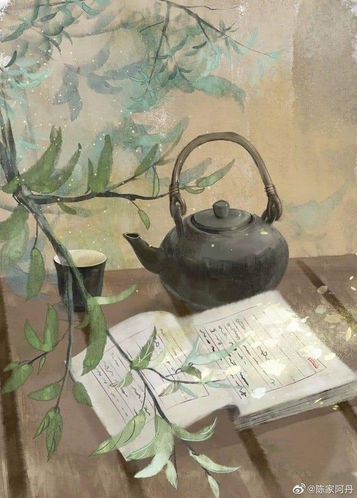 still life, painting, retro, art, paper, nature, leaf, illustration, antique, old, vintage, teapot, artistic, pot, tea Alchemy Of Souls, Korean Painting, Chinese Aesthetic, Chinese Art Painting, Japanese Art Prints, Vintage Teapot, Leaf Illustration, Asian Painting, Japon Illustration