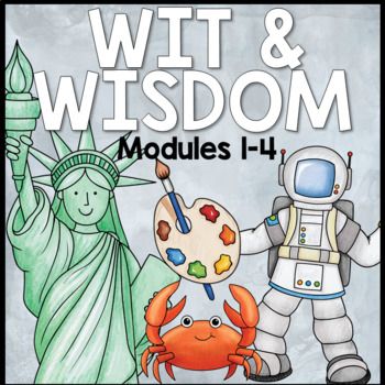 an image of the statue of liberty and crab with text reading wit & wisdom modules 1 - 4