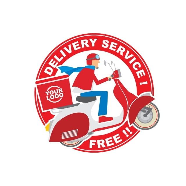 a man riding a scooter with the words delivery service free