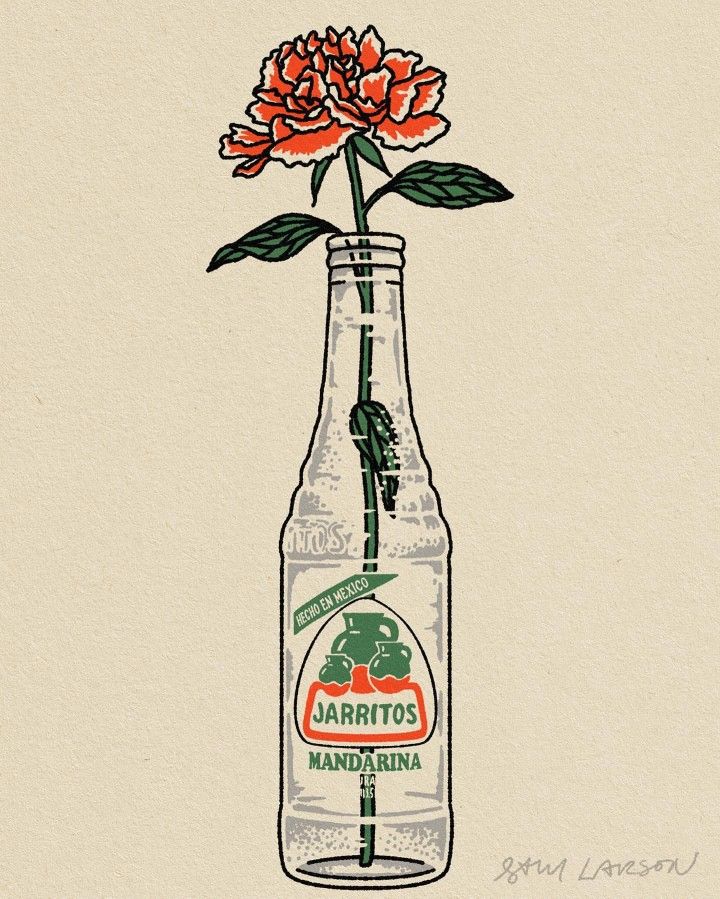 a drawing of a bottle with a rose in it and the words marrito's mandarin