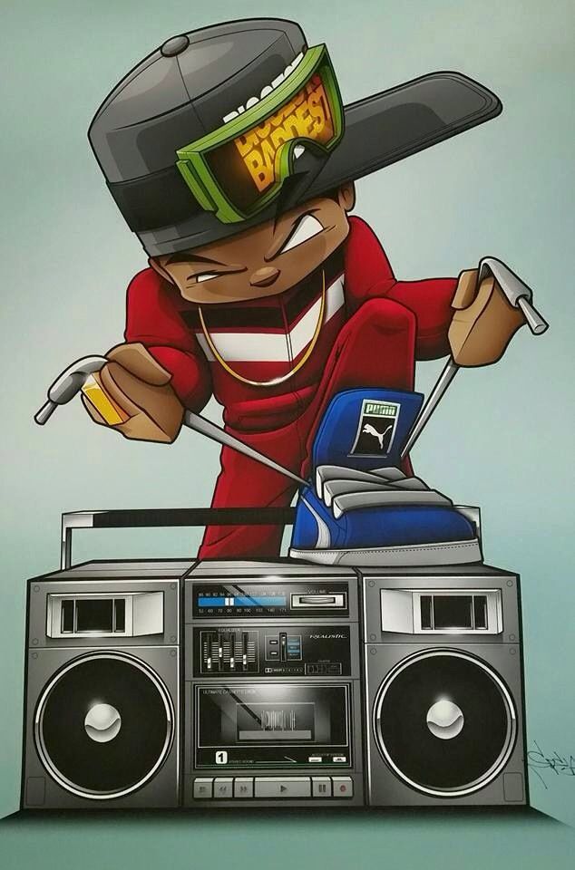 an image of a cartoon character with headphones on top of a boombox and radio