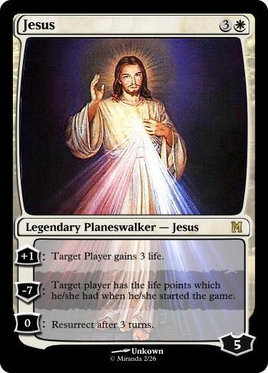 a card with jesus holding his hands up in the air and light coming from behind it