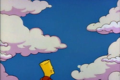 the simpsons is standing in front of some clouds