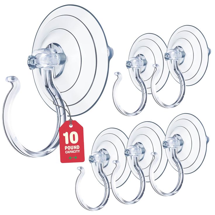 ten round glass hooks with red tag hanging from each hook on the wall, set of 10