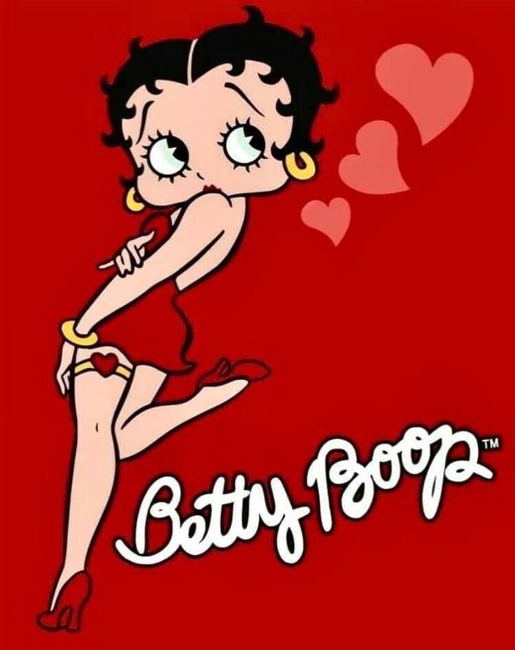 betty popo with hearts on her chest and the word,'love is in the air