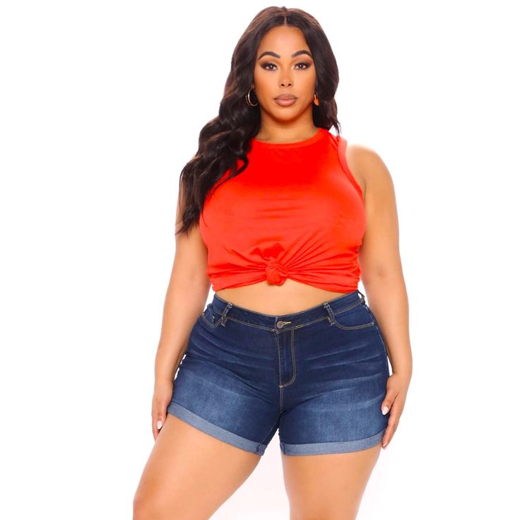 A Fashion Nova Dark Denim Shorts In A Size 16 Trendy Red High Waist Jean Shorts, Red High-waisted Jean Shorts For Spring, Casual High Rise Red Jean Shorts, Red Denim Shorts For Spring, Red Casual Jean Shorts For Spring, Casual Red Jean Shorts For Spring, Red Denim Jeans For Summer, Red High-waisted Denim Jean Shorts, Red High Waist Denim Jean Shorts