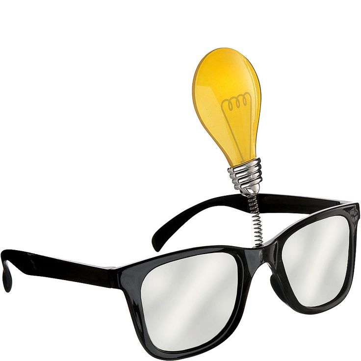 a pair of glasses with a yellow light bulb attached to it's head and arms