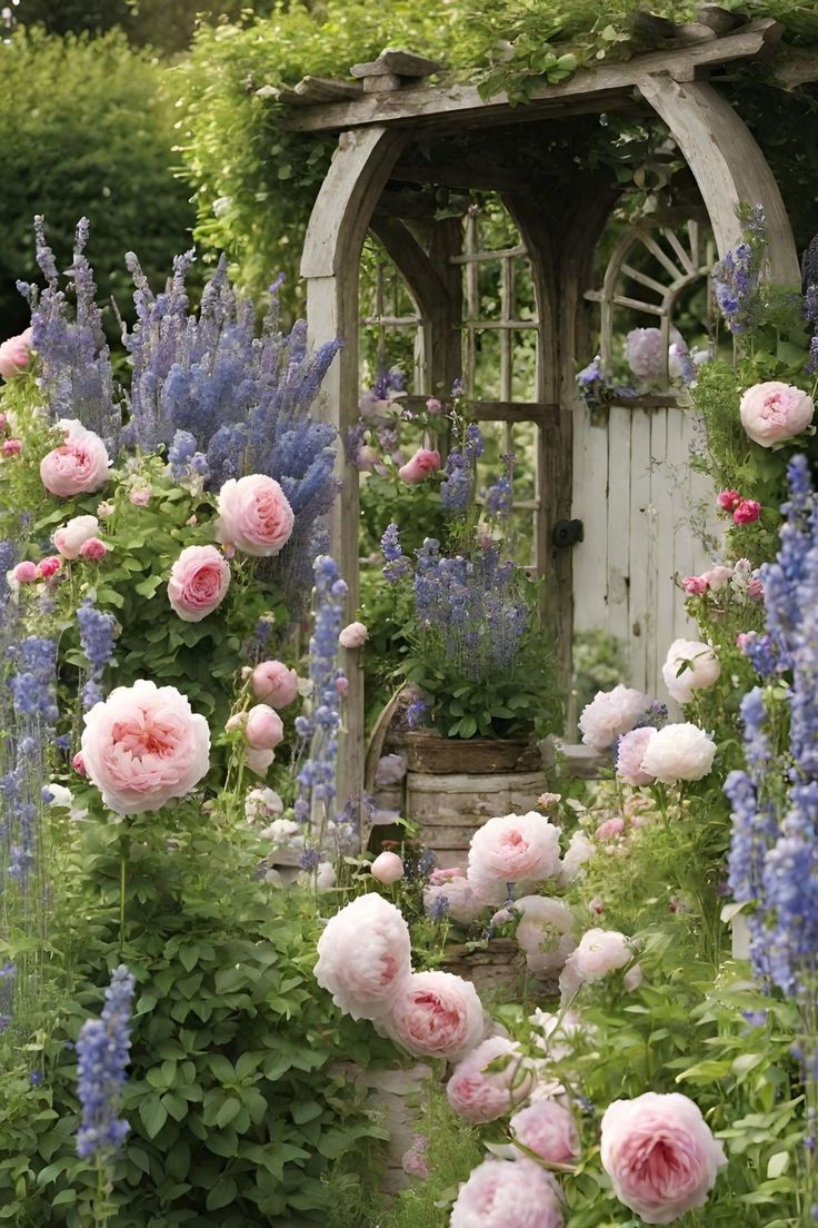 a garden filled with lots of pink flowers