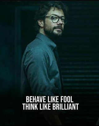 a man with glasses standing in front of a dark background and text that reads, behave like fool think like brilliant