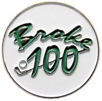 a green and white baseball pin with the words broke go