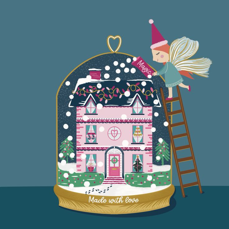 Illustration of an enchanted Christmas snowglobe with festive fairy. Availabe for licensing. Cute Snowglobe Drawing, Snowglobe Illustration, Switzerland Illustration, Snowglobe Art, December Bujo, Christmas Snowglobe, Digital Inspiration, Christmas Illustrations, Christmas Artwork