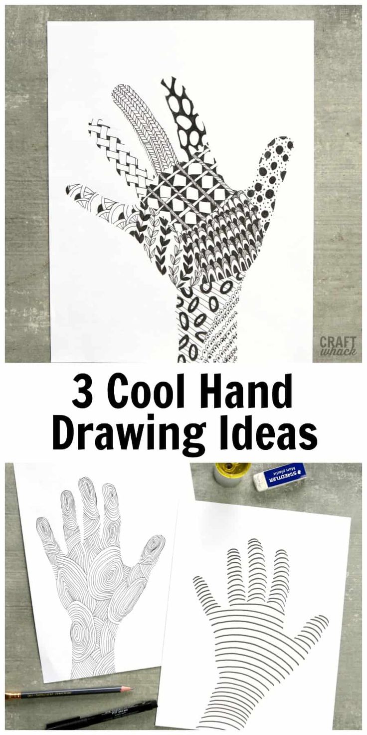 three different pictures with the words 3 cool hand drawing ideas on them and an image of a