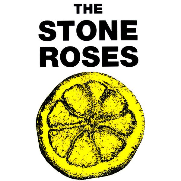 the stone roses poster is shown in black and yellow on a white background with an image of a lemon