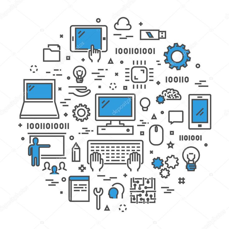 various electronic devices arranged in the shape of a circle on a white background with text